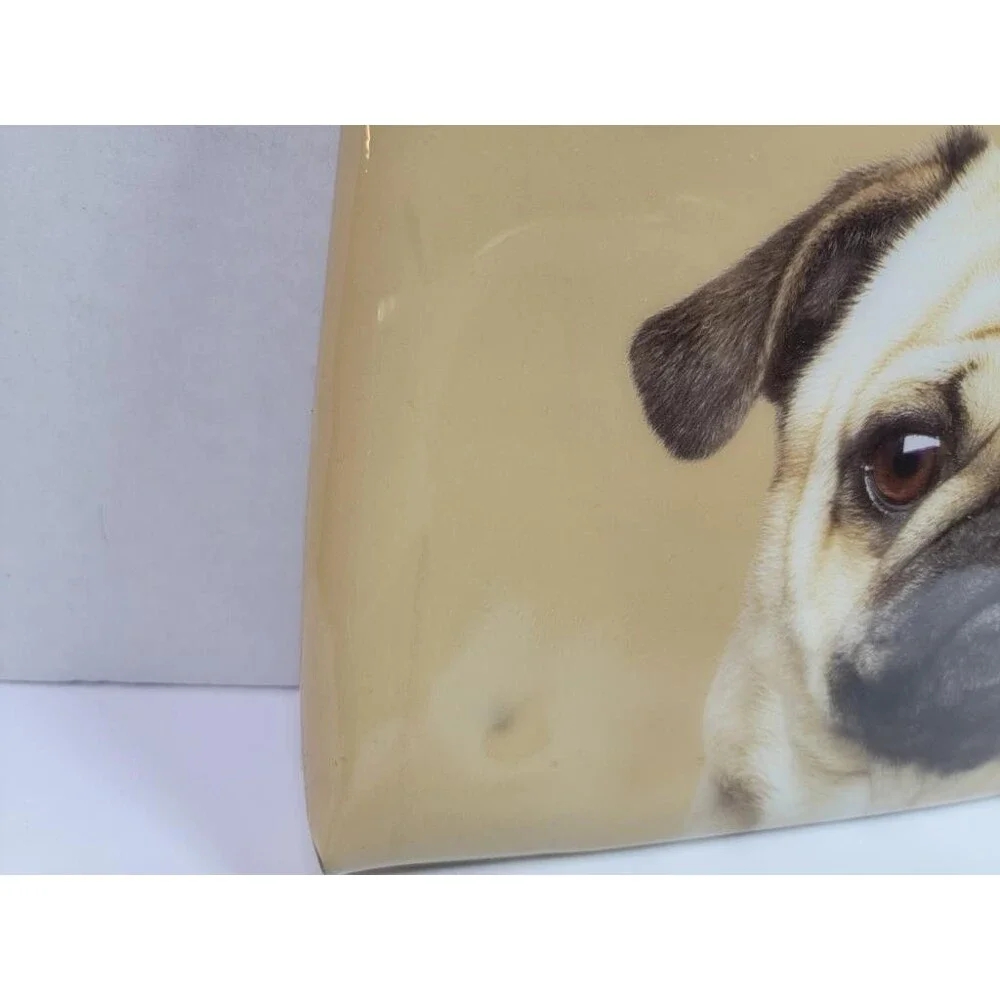 Catseye London Pug Dog Makeup Bag Beige Glossy Zipper Pouch Cosmetic Case